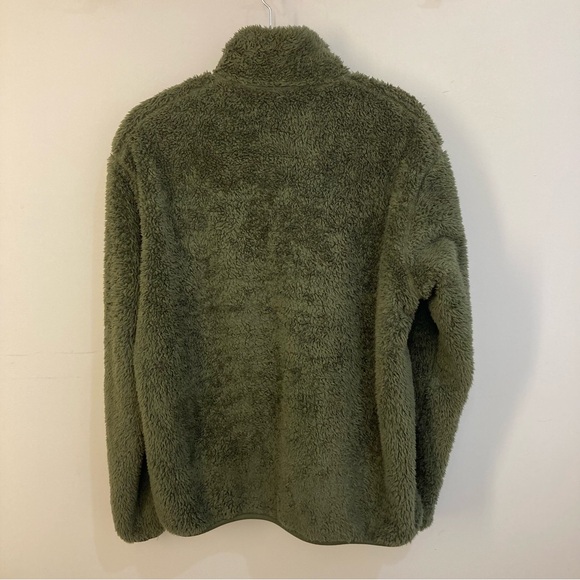 Uniqlo Fluffy Yarn Fleece Teddy Bear Jacket Unisex Olive Green Medium - Picture 3 of 7